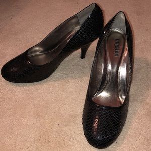 Black sequin heels